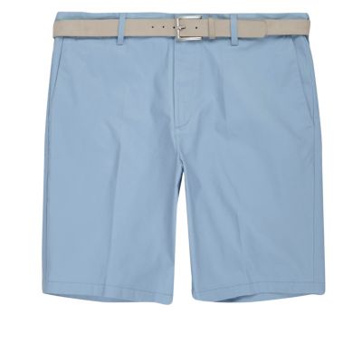 Light blue belt detail slim fit shorts
